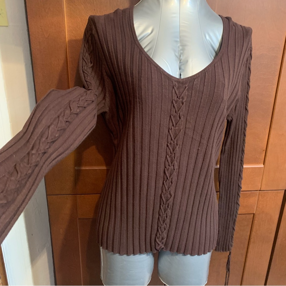 Belldini Chocolate Ribbed Knit Top